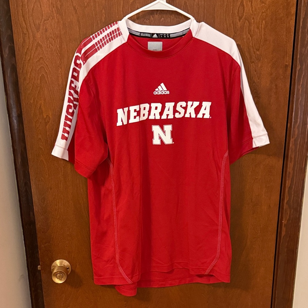 Adidas Red and White Nebraska Tee